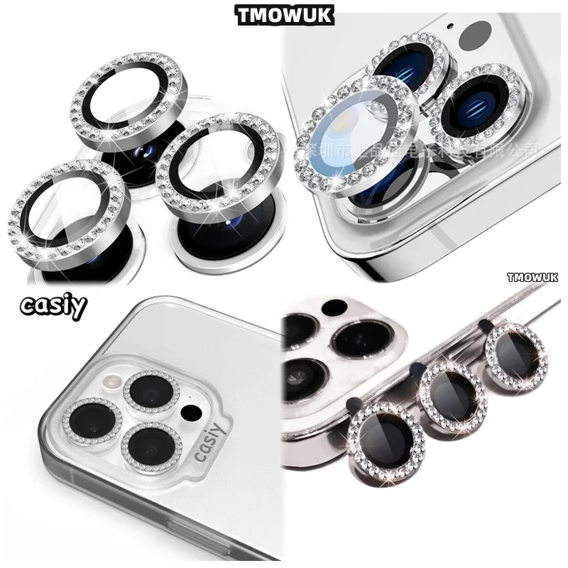 

For IPhone 16 15 14 Pro Max Plus 13 12 11 Pro Max Mini Glossy Lens Protector With Sparkles