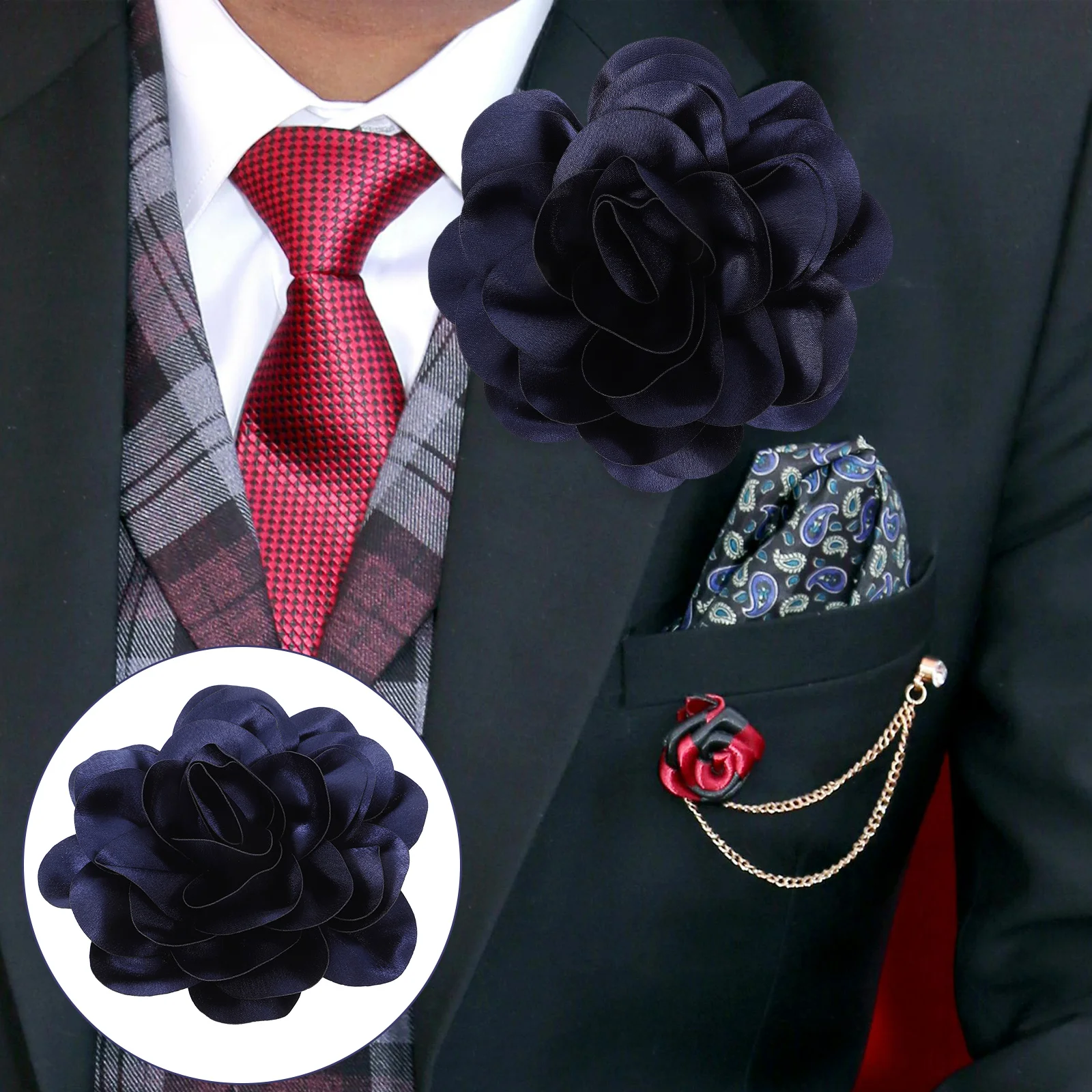 

Large Flower Brooch 19cm Silk Pin Women Blue Color Wedding Party Dress Accessories Lapel Decorative Brooch Gifts