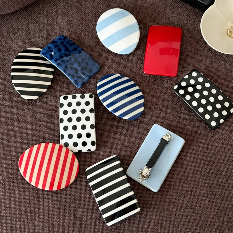 New Korean Fashion Polka Dot Striped Oval Acetate Hair Clip Wide Rectangle Barrette Side Clip Minimalist Cute Hairpin for Women
