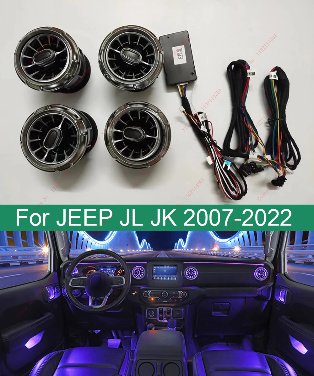Luz ambiente de ventilação de saída de ar led para jeep wrangler interior console frontal ar condicionado para jk jl 2007-2022 ac ventilação turbo estilo