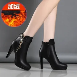 Sexy Black High Heels Ankle Boots for Women Classic Autumn Winter Platform Boots Woman Zipper Keep Warm Short Boots