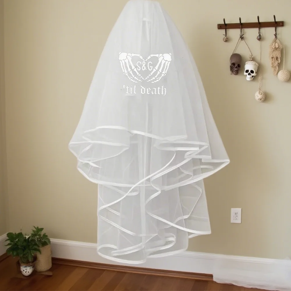 

Personalized Til Death Bachelorette Veil Gothic Skeleton Heart Hands Bridal Shower Hen Party Goth Wedding Rock Bride To Be Gift