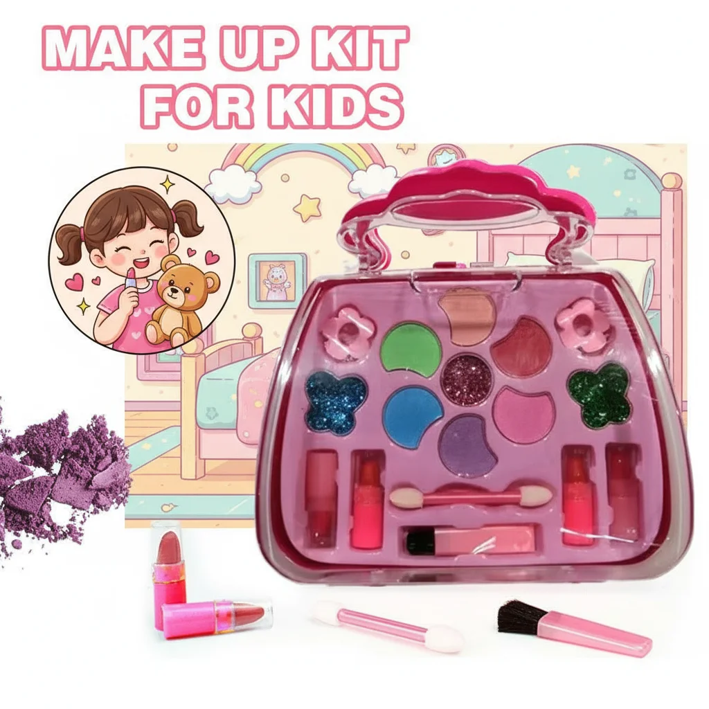 

Birthday Christmas Gift for Kids Party Cosplay,Princess Make Up Box Washable Pretend Play Cosmetics Handbag Toy