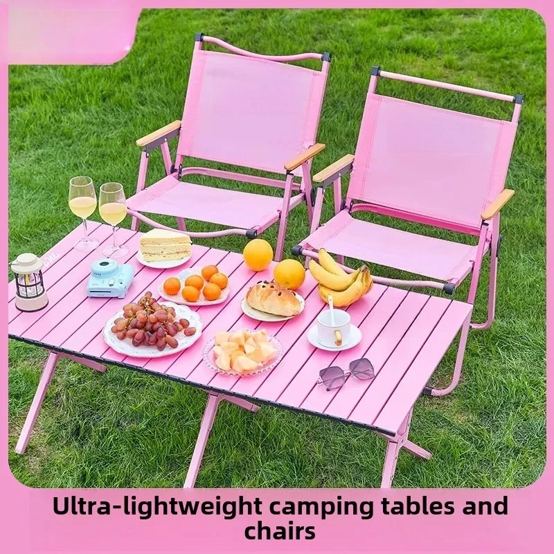 

Розовый складной сверхлегкий стол и стул для отдыха на открытом воздухе, розовый складной стол и стул для отдыха