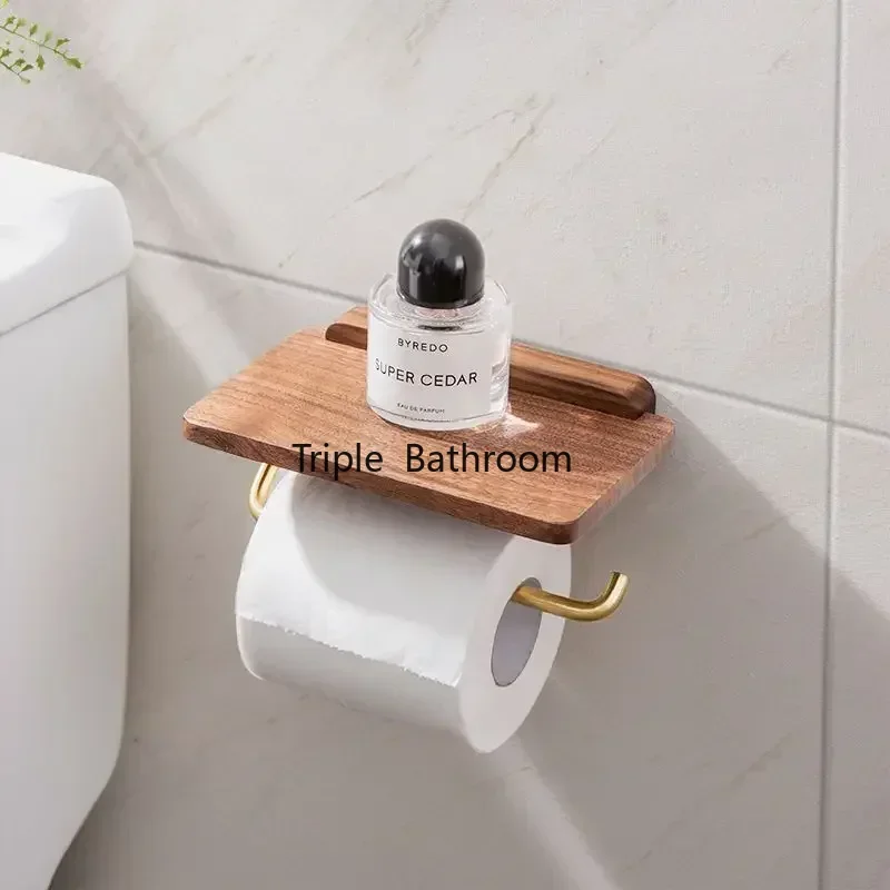 1 Pc Stainless Steel Black Walnut Tissue Holder Wall Mounted Tissue Holder Punching Installation Toilet Bathroom Accessories