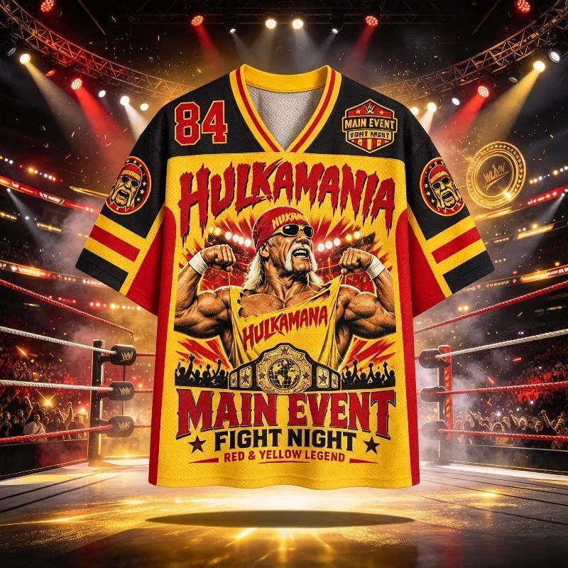 Hulkamania Retro Wrestling Legend Graphic Mesh Jersey Men V Neck Short Sleeve Sport Tee Vintage Fight Night Print Streetwear