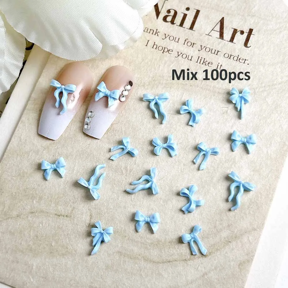100pcs 3D New Ins Ribbon Bow Nail Charms Mini Sweet Resin Bowknot Nail Accessories Mixed Cute Bows Tie DIY Nails Art Decorations - Image 3