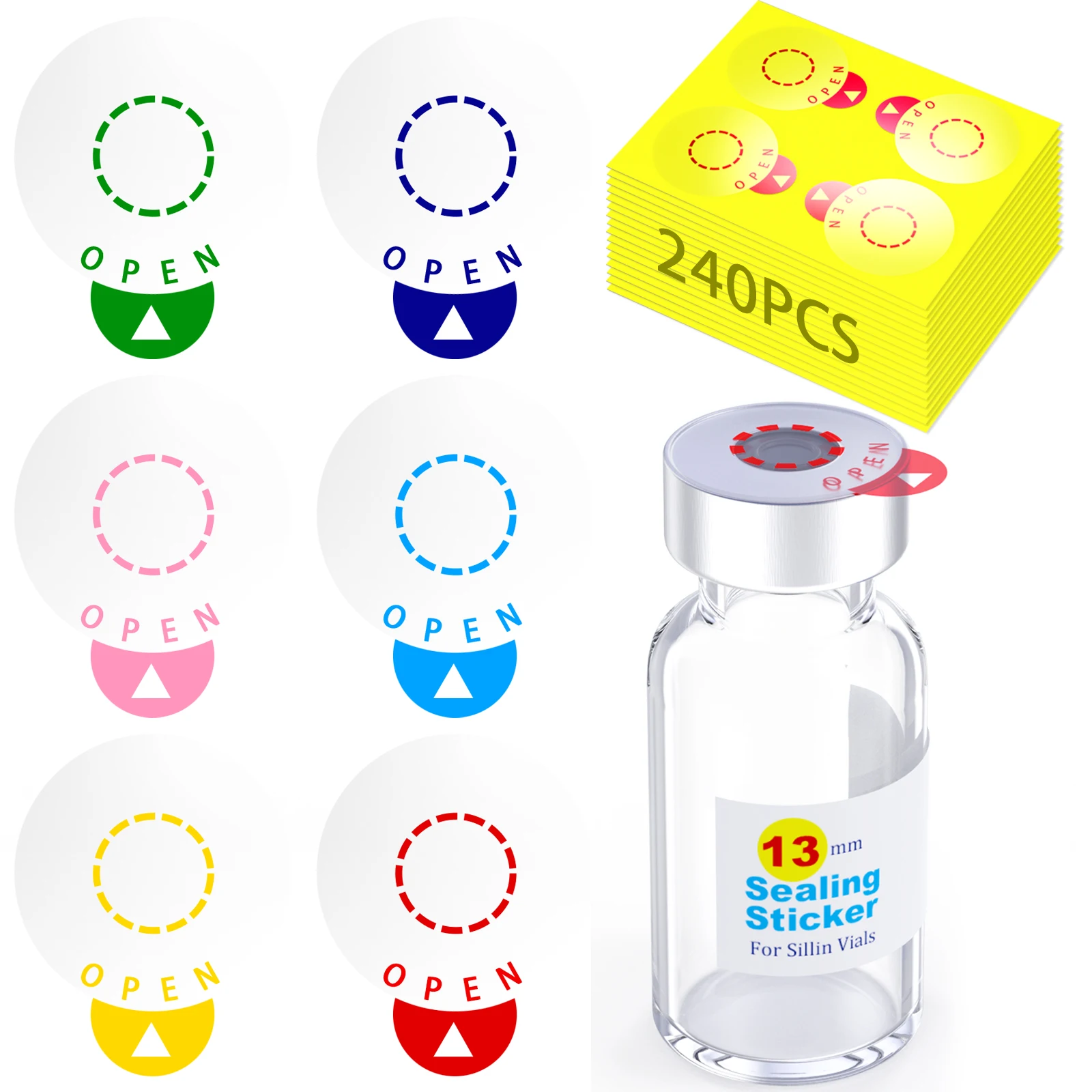 Laboratory Circle Sealing Sticker Self-adhesive Sealing Labels, 6 Colors Circular Leak-Proof Sticker for Aluminium Plastic  Cap