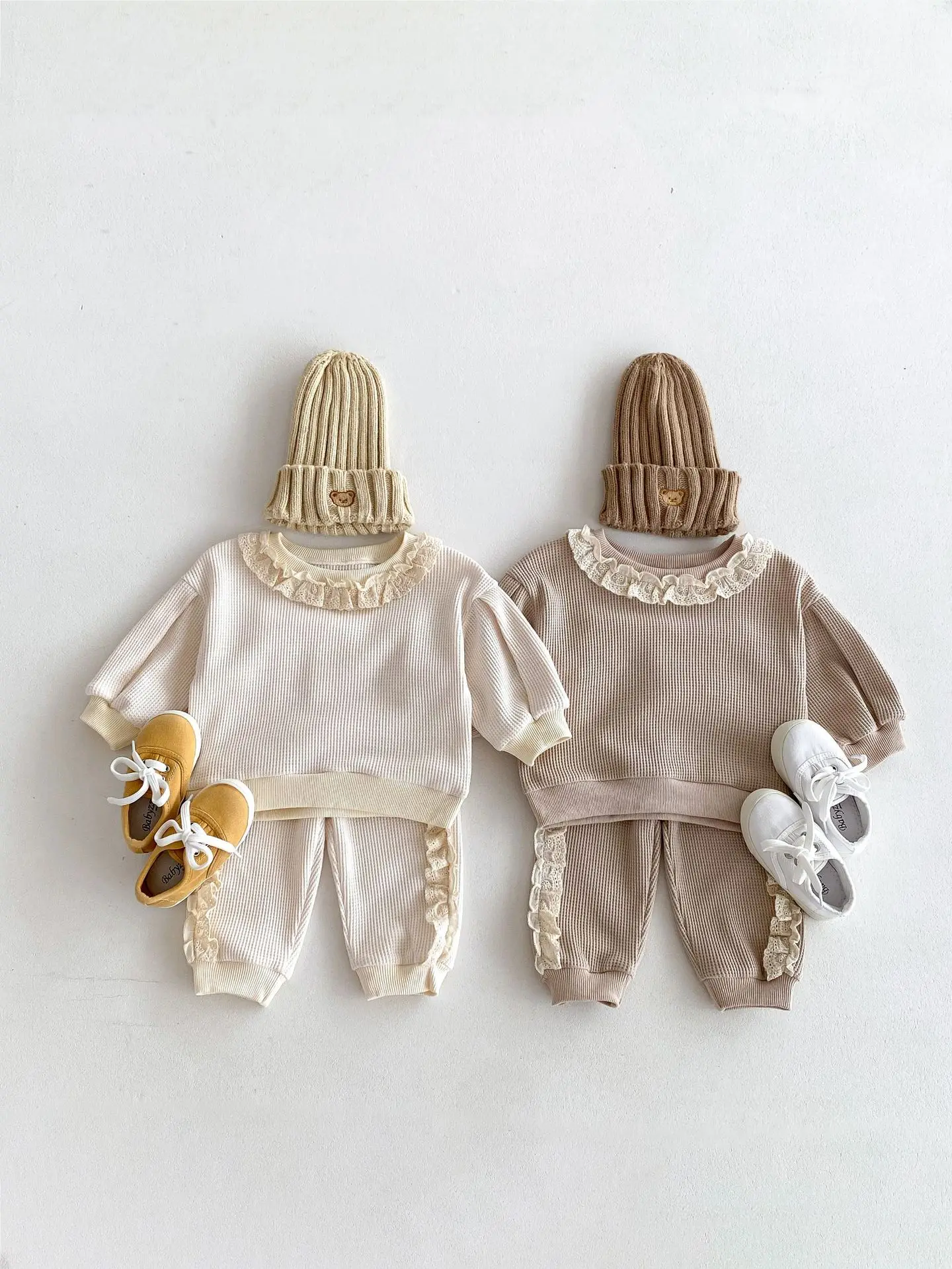 

2024 Autumn New Baby Girl Sweet Cute Lace Sweatshirt Set Infant Toddler Tops + Pants 2pcs Suit Children Casual Loose Outfits