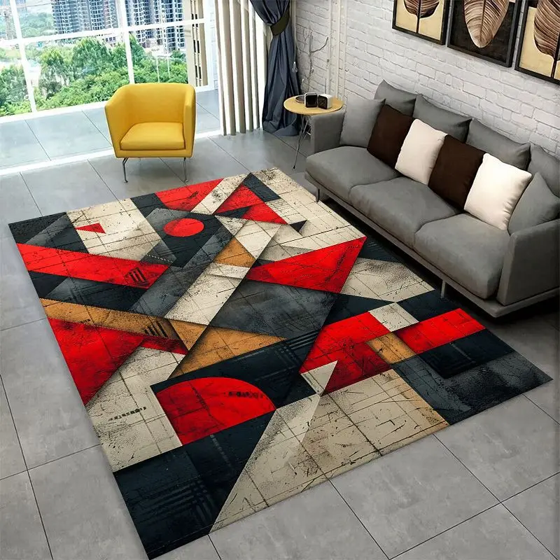 Retro Bohemian Geometric Art Lines Luxury Large Area Rug Non-slip Carpet for Bedroom Living Room Sofa Home Decor Floor Mat Gift