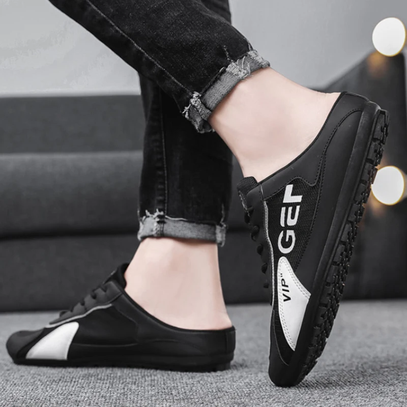 Breathable Mesh Backless Slip On Mule Sneakers Fashion Versatile Casual Half Shoes Non Slip Lightweight Walking Footwear Summer