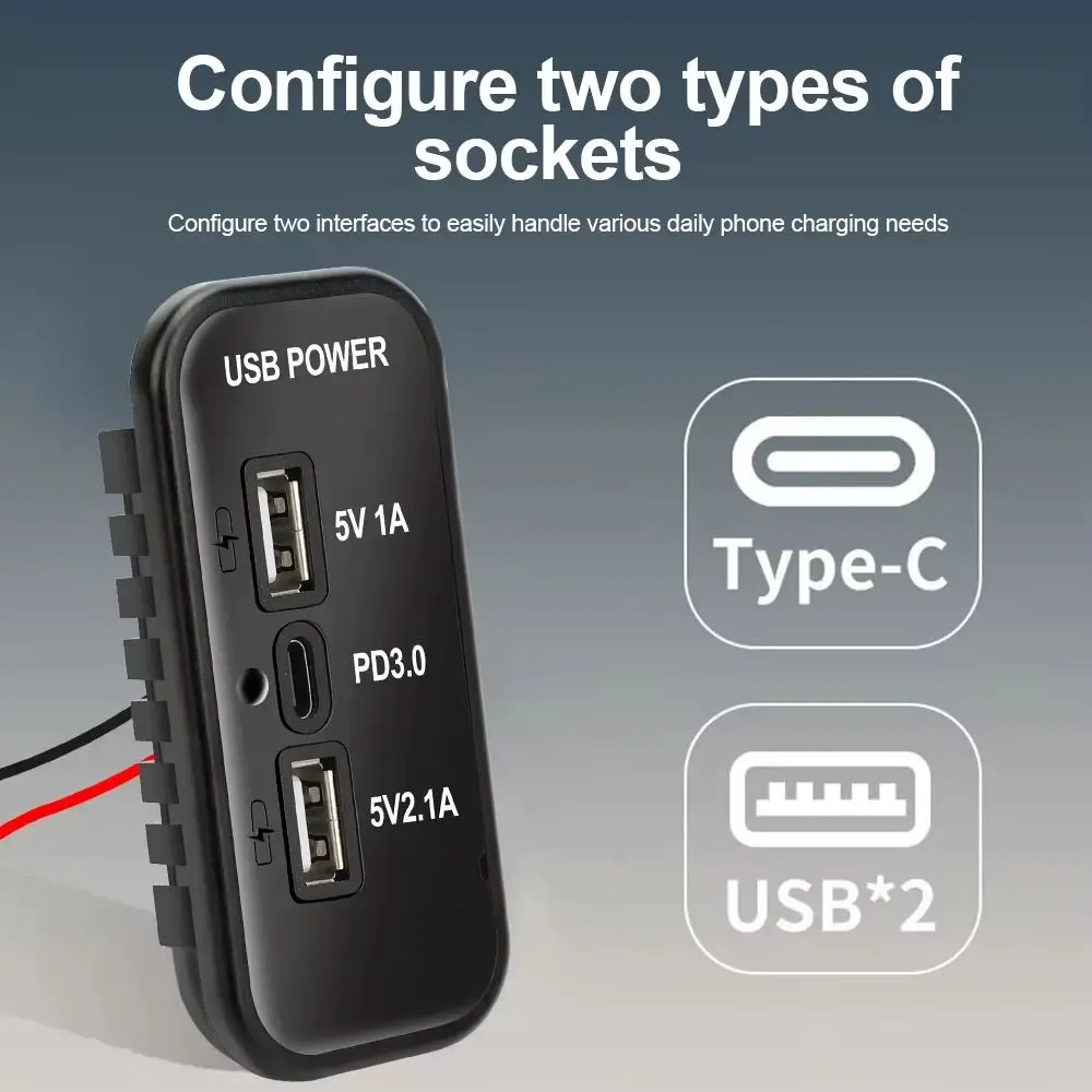 Professional 12-24V USB Outlet 18W USB C Flush Mount USB Socket Dual USB A Fast Charger Socket Marine