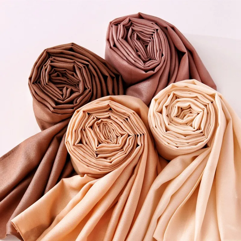 Fashion Plain Shimmer Polyester Hijab Foulard Long Soft Muslim Ladies Women Pashmina Scarves