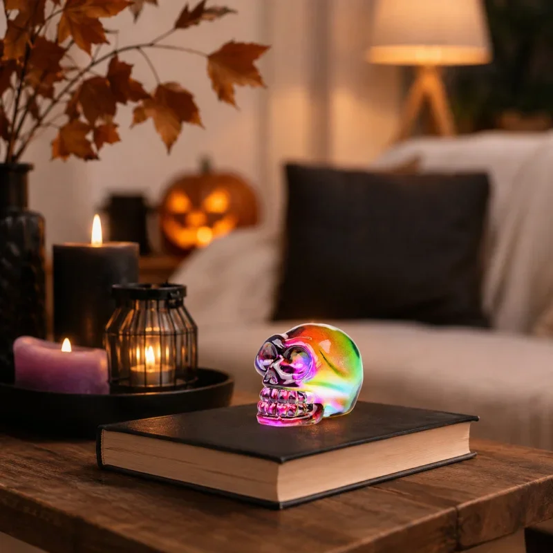 Glass Model Statue for Home Decor Skull Decorations for Women Men Halloween Head Figurine Office Indoor Decoration Gift