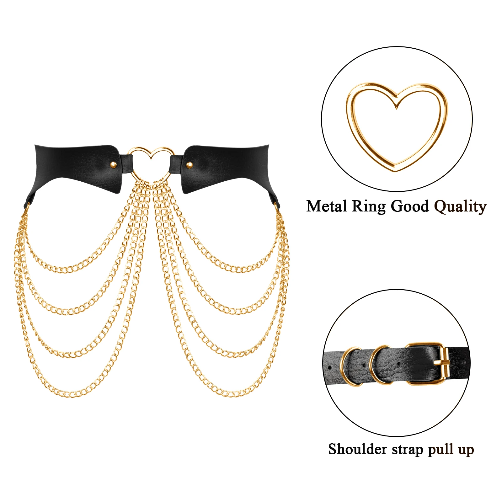 PU Leather Harness Women\'s Fashion Sword Belt Gothic Chain Heart Accessories Style Garters Stockings Sexy Lingerie Luxury Brand