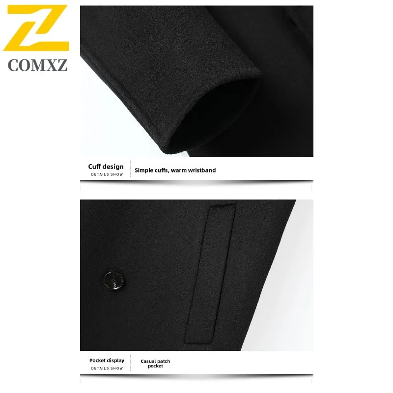 COMXZ 2025 Men Detachable Down Inner Reversible Jacket Wool Long Double Breasted Business Coat Casual Youth Tweed windbreaker