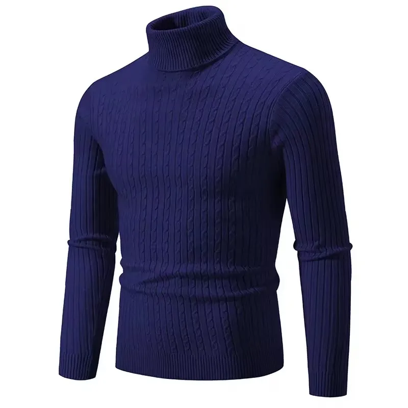 Suéter de cuello alto para hombre, Jersey de punto, ropa informal cálida