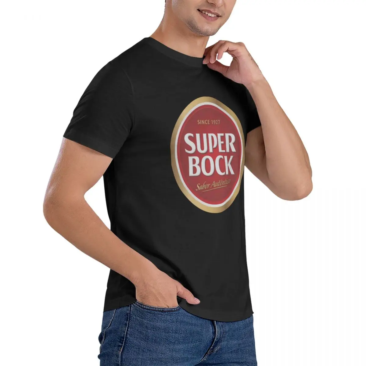 Men\'s casual fashion T-shirt round neck cool man\'s Super Bock beer Portugal Fashion Printed men\'s T-Shirt Short Sleeve