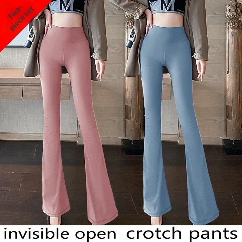 Invisible seamless Open-crotch pants single/two-piece high waist micro flared shark pants female yoga Bell-bottoms are