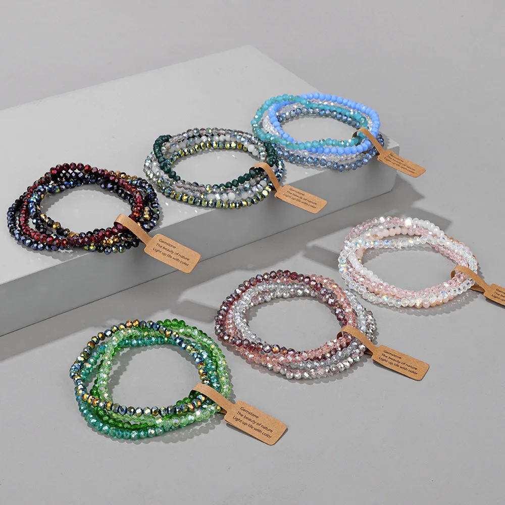 Fashionable 4 Piece Beaded Bracelet Set for Women Colored Crystal Glass Multi-Layered Beaded Bracelet Women's Charm Bracelet