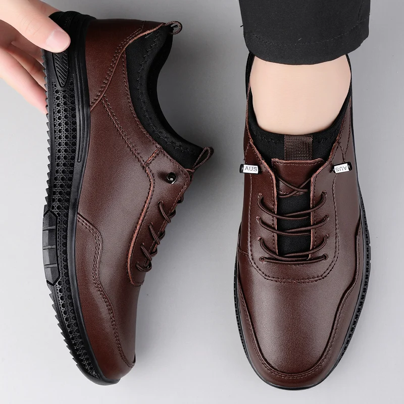 Genuine leather men's sports shoes Leisure and Business Style  Brown Daily Adult Gentleman Formal Party Office Comfortable shoes