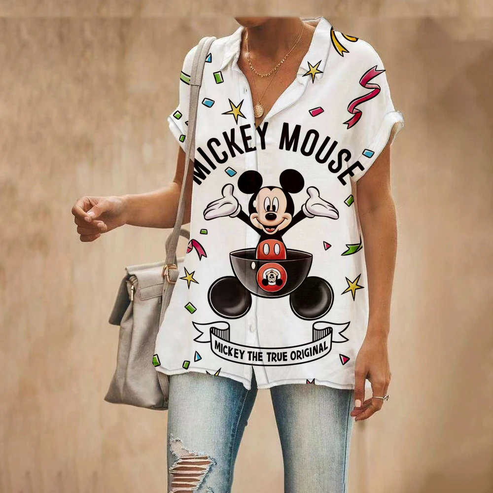 Summer 2022 New Street Style Disney Brand Mickey and Minnie Anime Short Sleeve Shirts Fashion Casual Ladies Kawaii Tops y2k