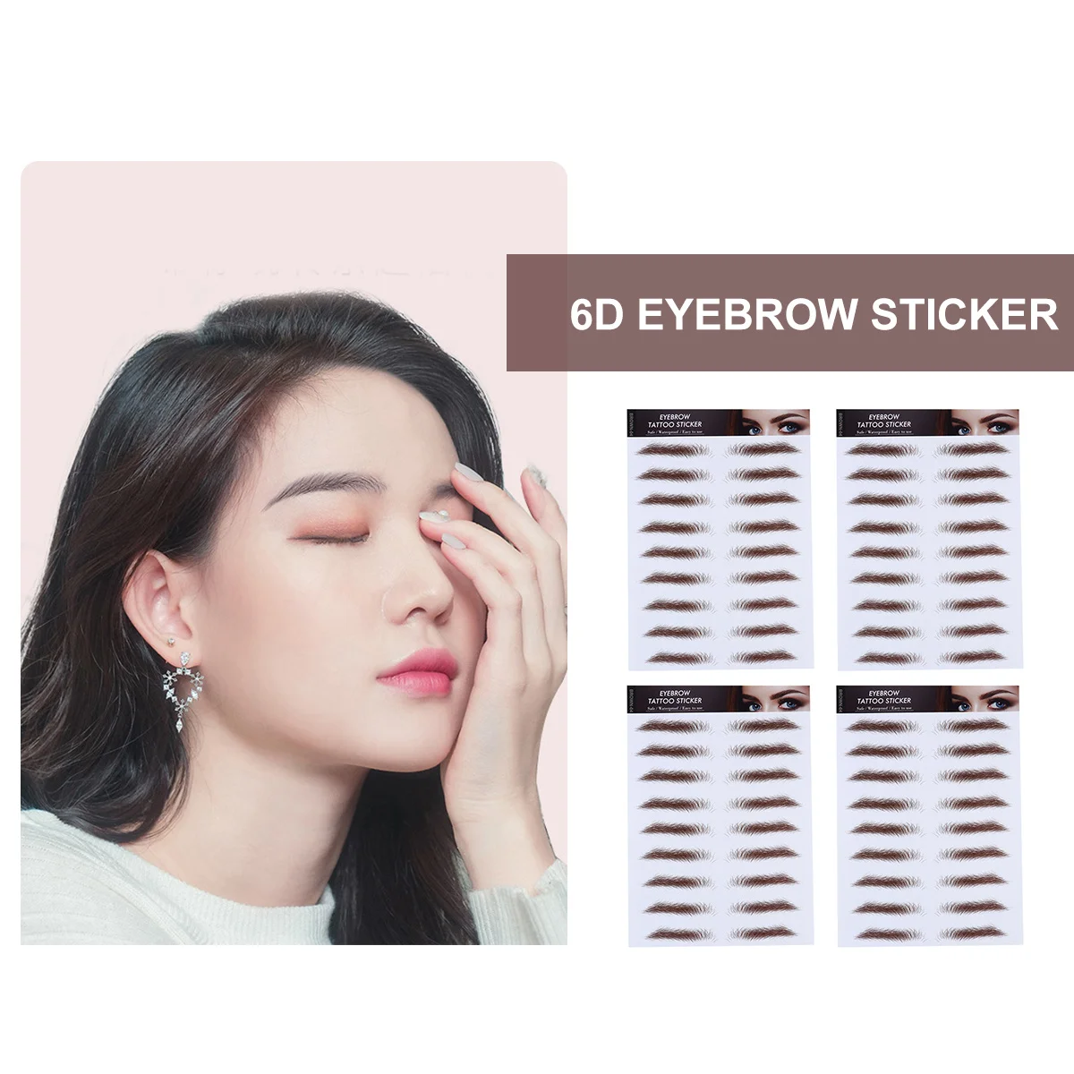

4Pcs Eyebrow Tattoo Sticker Water Transfer Fake Eyebrows Cosmetics 6D Hair-Like Reusable Eyebrow Tool for All Face Outlines