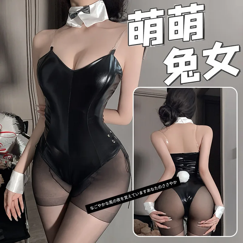ชุดบอดี้สูทกระต่ายสาวน้อยน่ารัก วัสดุหนังเทียมมันวาว คุณภาพดี ใส่ไปงานคอมมิคได้ ชุดคอสเพลย์คาวาอี้