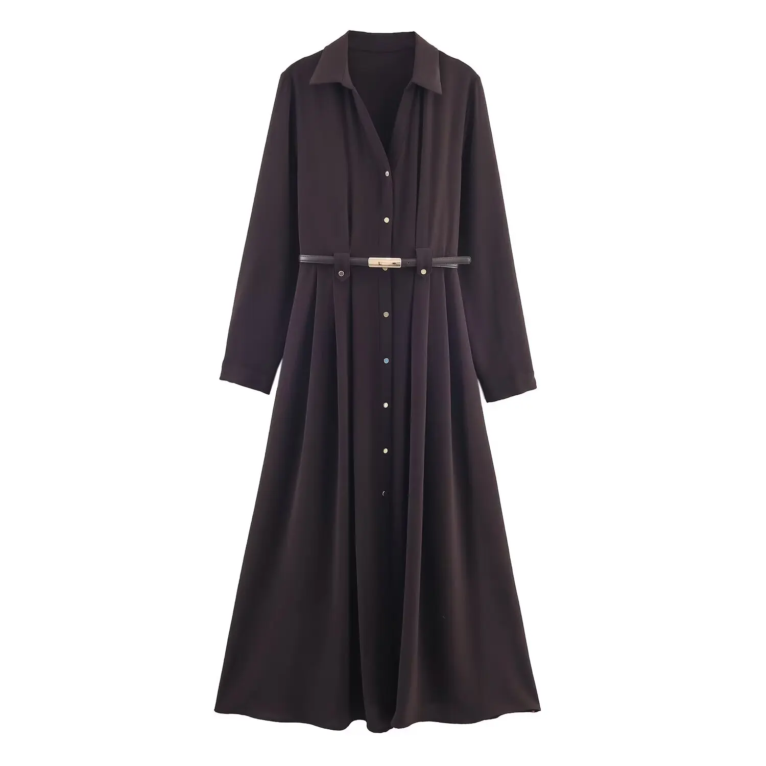 KONDALA Herfst Elegante Riem Lange Jurk vrouwen Vintage Koffie V-hals Slanke Jurk 2025, Herfst Mode Etentje Dames Jurk