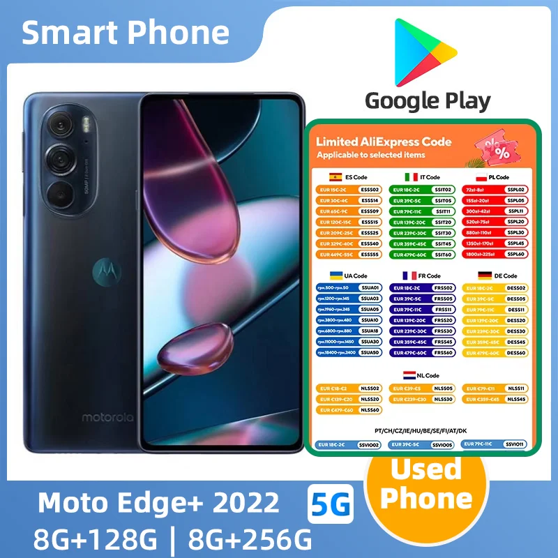 모토로라 모토 엣지+ 2022 XT2201 5g ROM 256GB 6.7인치 AMOLED 스크린 CPU 스냅드래곤 8 Gen1 5000mAh 중고 휴대폰