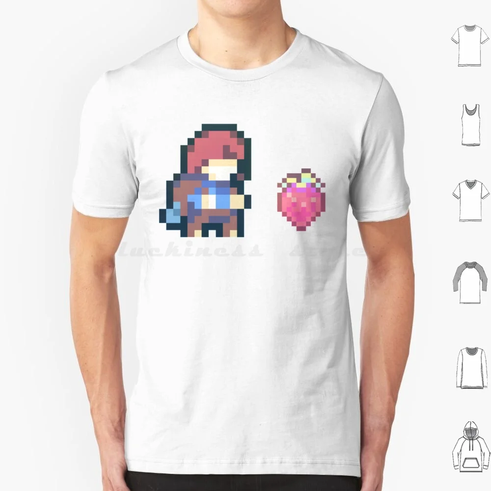 Celeste Madeline con fresa Camiseta de algodón hombres mujeres DIY estampado Celeste Madeline juego Videojuego fresa montaña Indie