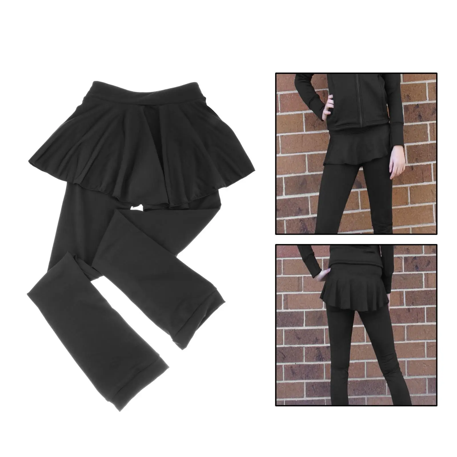 Figure Skating Skirt Pants Girls Ice Skating Training Trousers Black Elastic