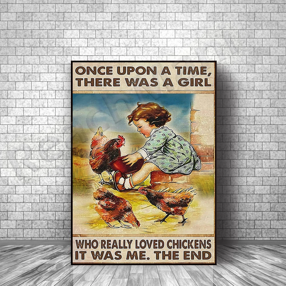 

Chicken poster, Once upon a time there was a girl who really liked chicken poster, vintage animals, farmer gift, chicken wall ar