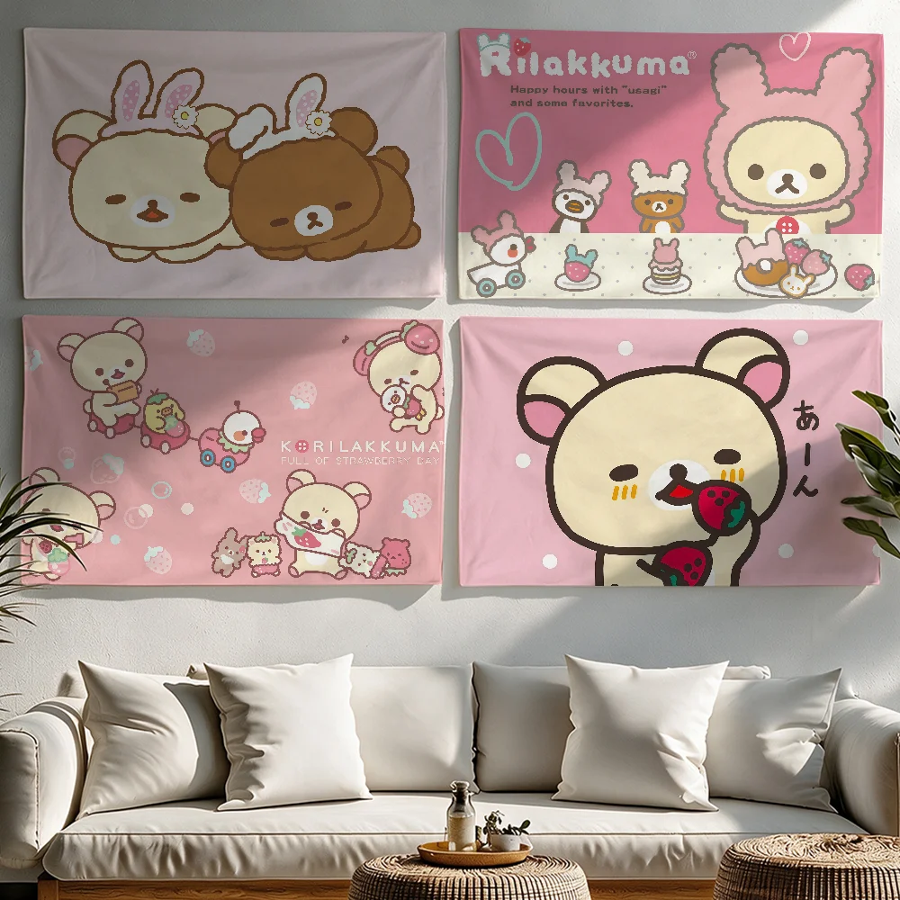 Cute Cartoon Two Bears R-Rilakkuma flag Tapestries Outdoor Parties Bedrooms Living Rooms Dorm Rooms Wall Decor Banners Gifts