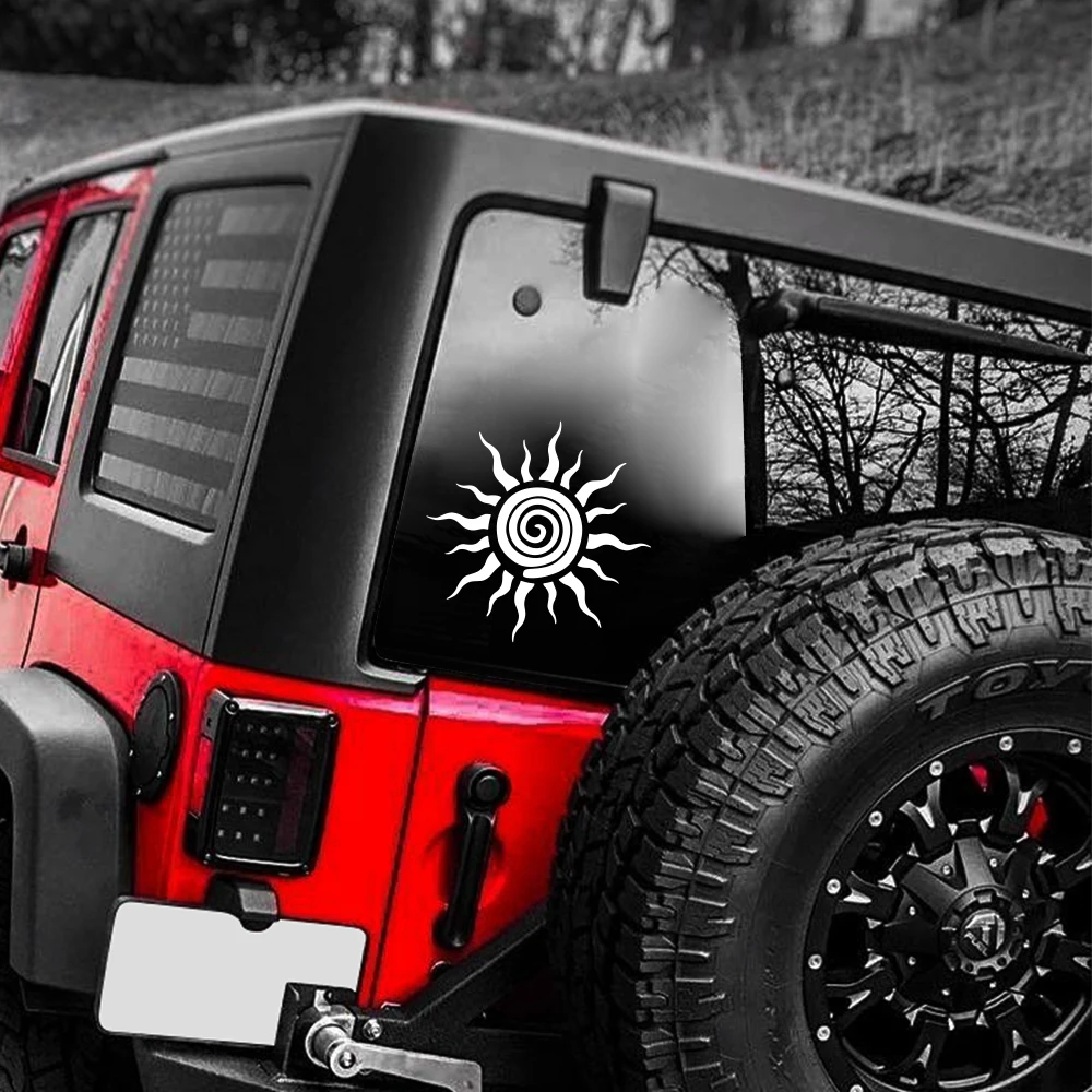 

Виниловая наклейка Tribal Sun для автомобильных стекол, заднего ветрового стекла, графическое украшение кузова автомобиля, аксессуары для тюнинга грузовиков, внедорожников и легковых автомобилей