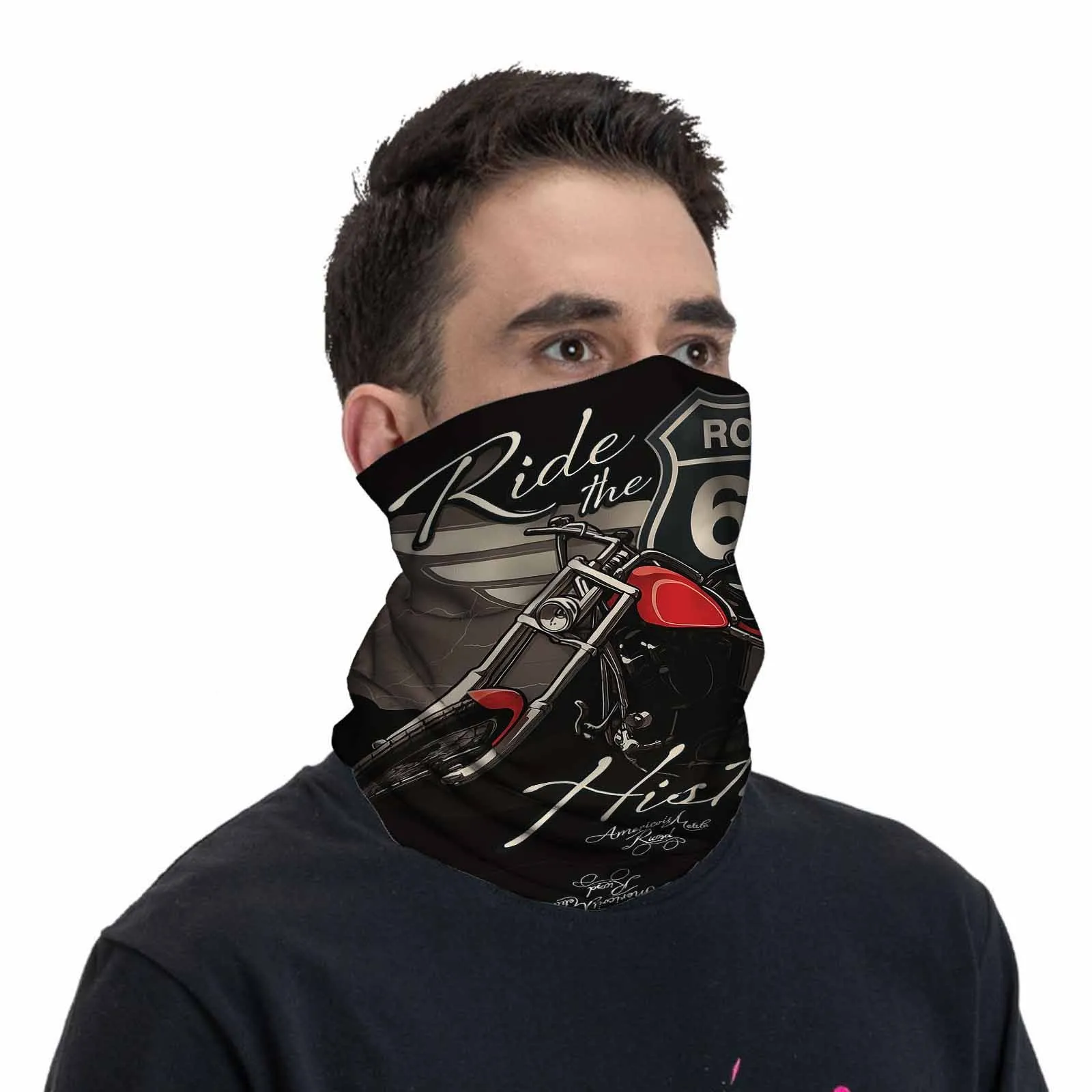 Customization Motorcycle, Route 66, Grunge Style Novel Design Multi Functional Print Scarf Suitable Outdoor Men Women Unsix