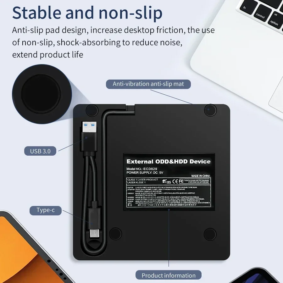 휴대용 2-in-1 USB3.0 타입-C 슬림 외장 DVD RW CD 라이터 드라이브 버너 리더 플레이어 광학 드라이브 노트북 PC DVD 버너용
