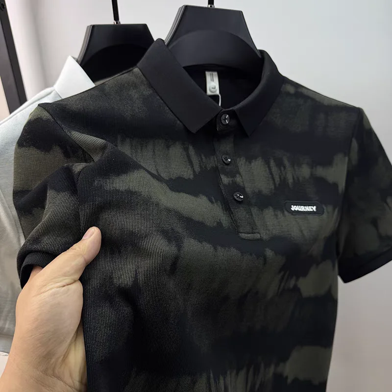 

Роскошная мужская футболка-поло с коротким рукавом в стиле тай-дай, молодежная модная повседневная дышащая футболка с вышивкой бренда