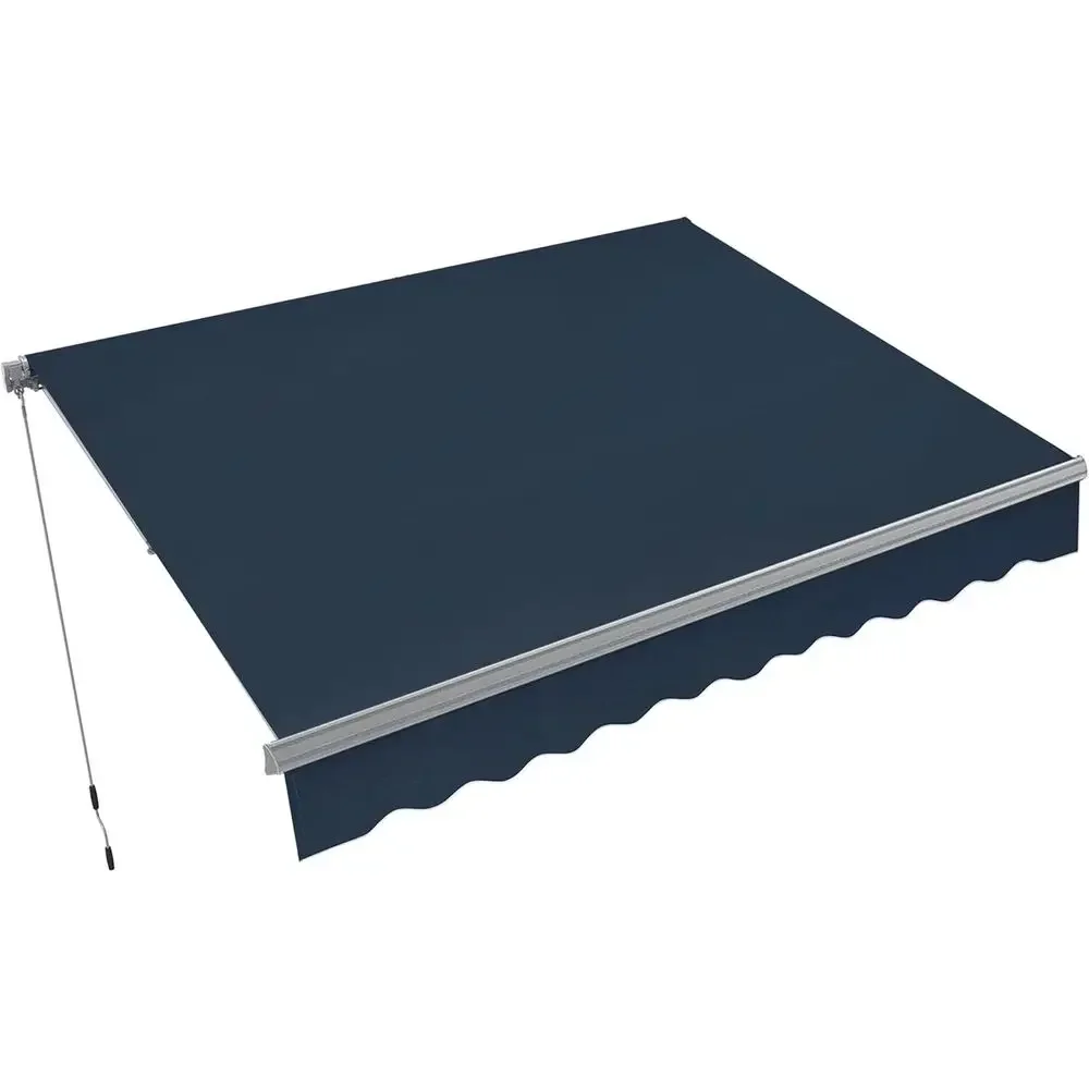 8x7ft Manual Retractable Patio Awning with 280G Polyester Fabric, Navy Blue