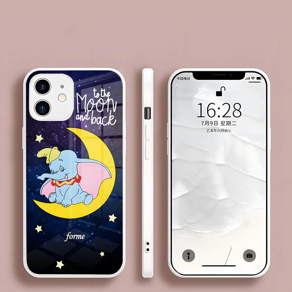 Funda de Dumbo para teléfono móvil, carcasa de cristal blanco a prueba de golpes para Iphone 15, 14, 13 Pro Max, compre 12, Disney 11, Xr, X, Xs, Mini 6, 7, 8 Plus, Se 2022, 2020