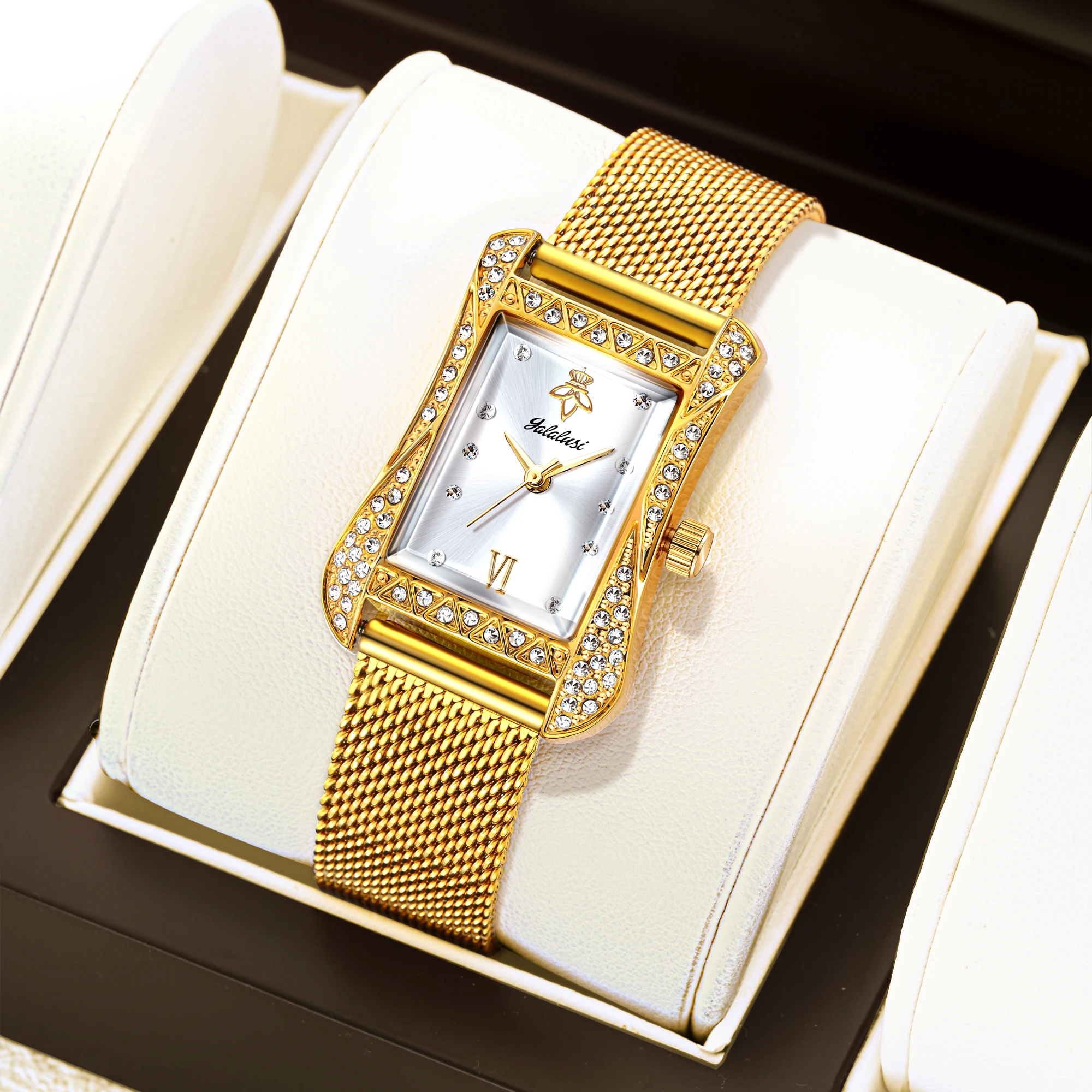YaLaLuSi Women's Watch Brand: Light Luxury Diamond-Studded Square Dial Waterproof Quartz Bracelet Watch Gift Reloj Mujer LX1118