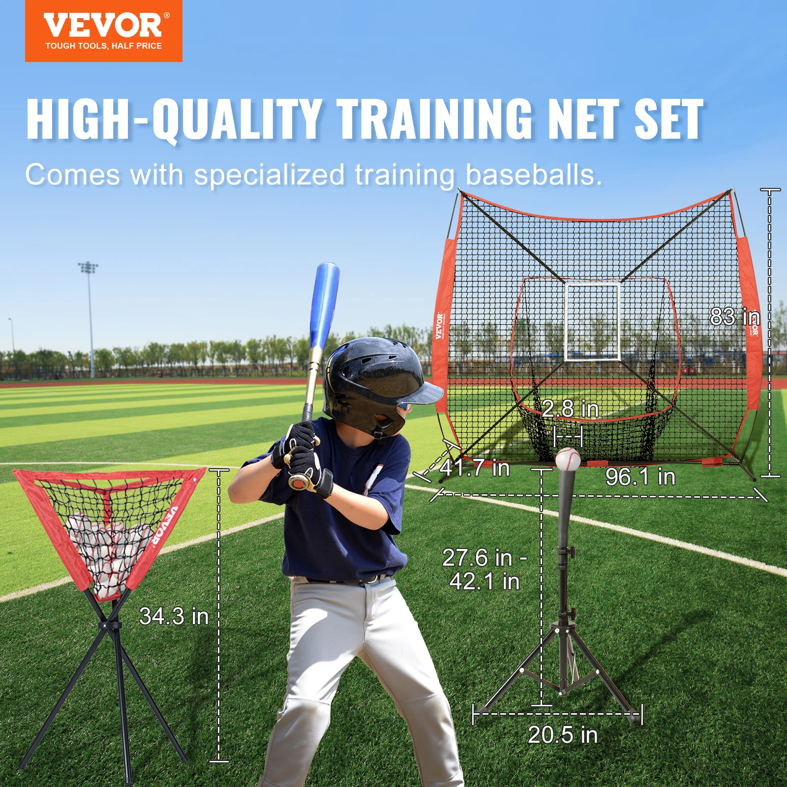 VEVOR Baseball Softball Practice Net Portable Baseball Training for Hitting Catching Pitching Backstop Equipment 