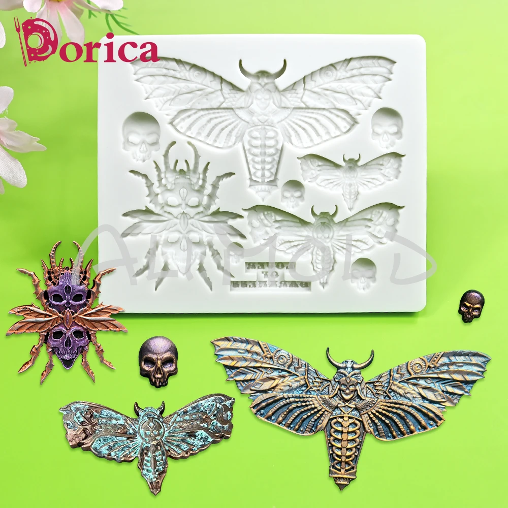 Insect Skull Embossed Design Silicone Mold Fondant Chocolate Mould DIY Halloween Plaster Clay Home Decorating Tool Cake Bakeware