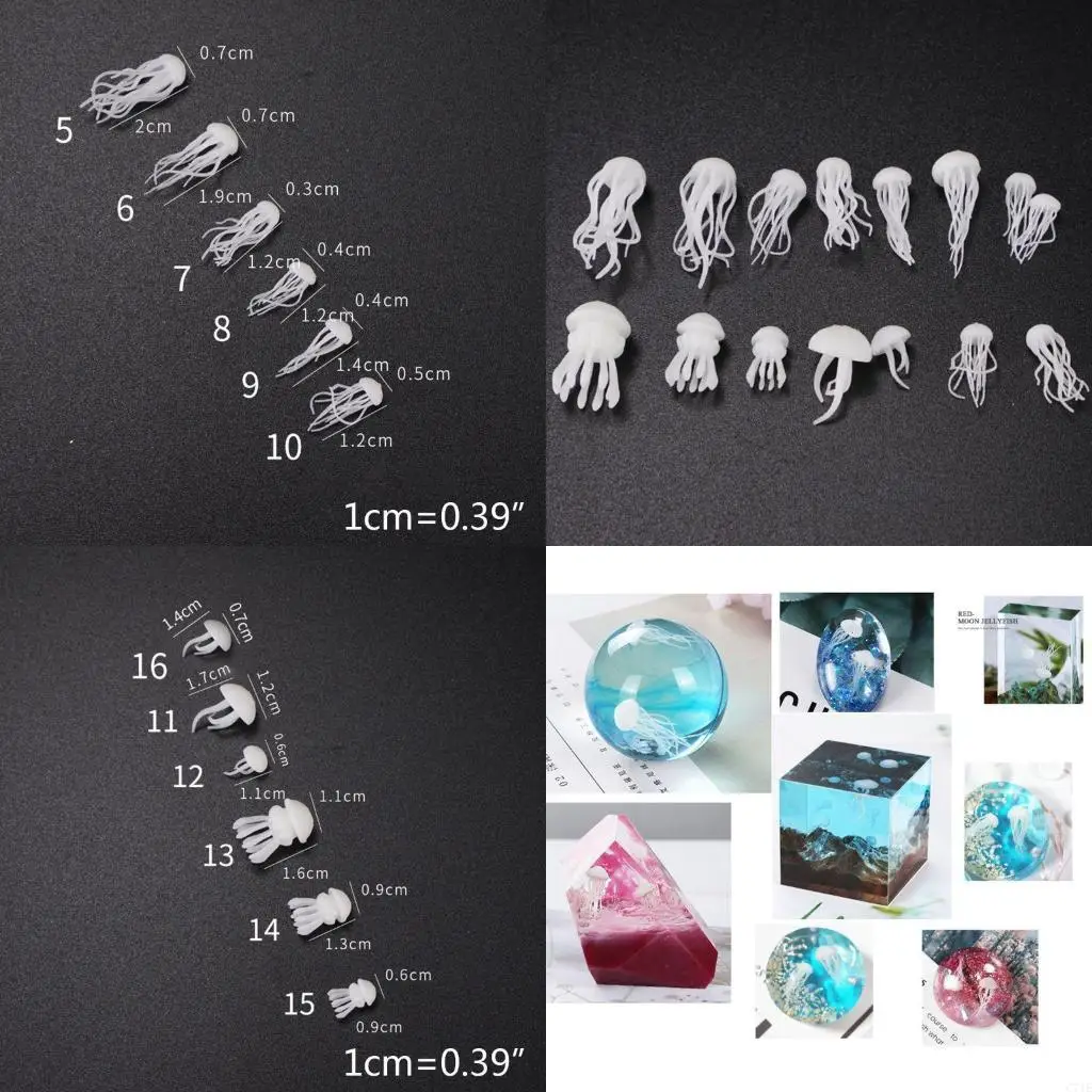 16 Pcs/set Epoxy Filling Material Crystal Ocean Resin 3D Mini Jellyfish Modeling DIY Craft Accessories Decoration UV Filler