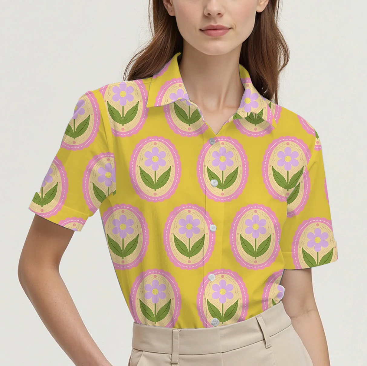 

Short-sleeved summer shirt for women with cat pattern design, breathable and suitable for everyday wear, fashionable and casual