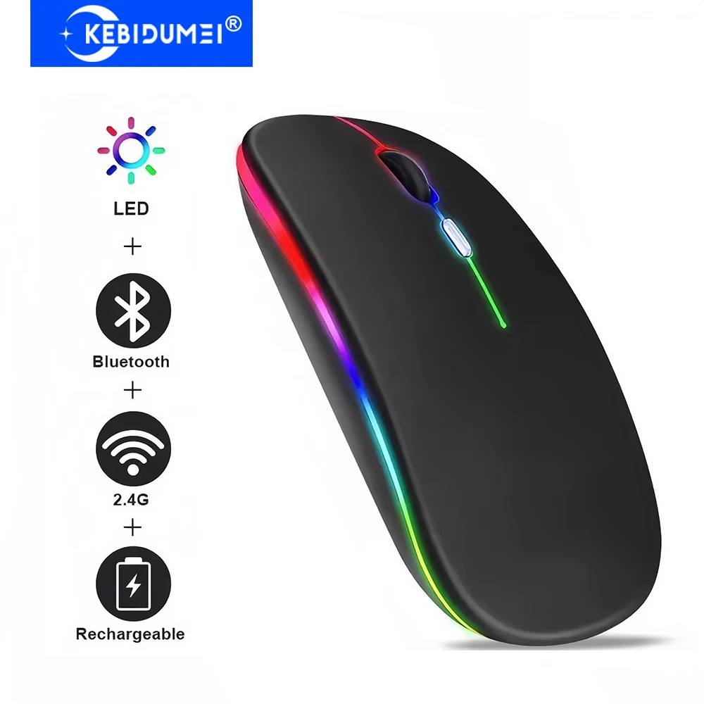 KEBIDUMEI Dual Mode Wireless Mouse 2.4G  Bluetooth Mouse Rechargeable Silent RGB Backlit Mouse for PC Macbook Windows Android