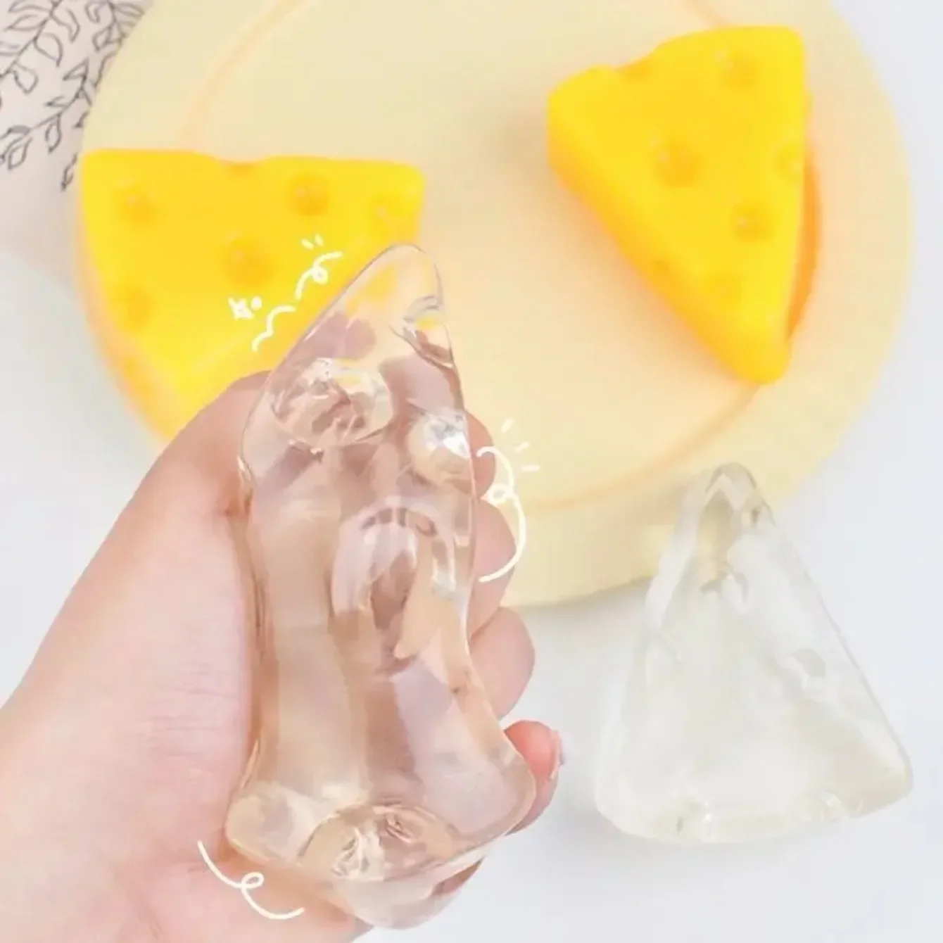 Cute Cheese Squishy Toys Soft 3D Dessert Squeeze Party Relaxed Relief Sensory Squishies Clear simulation Toys Gift