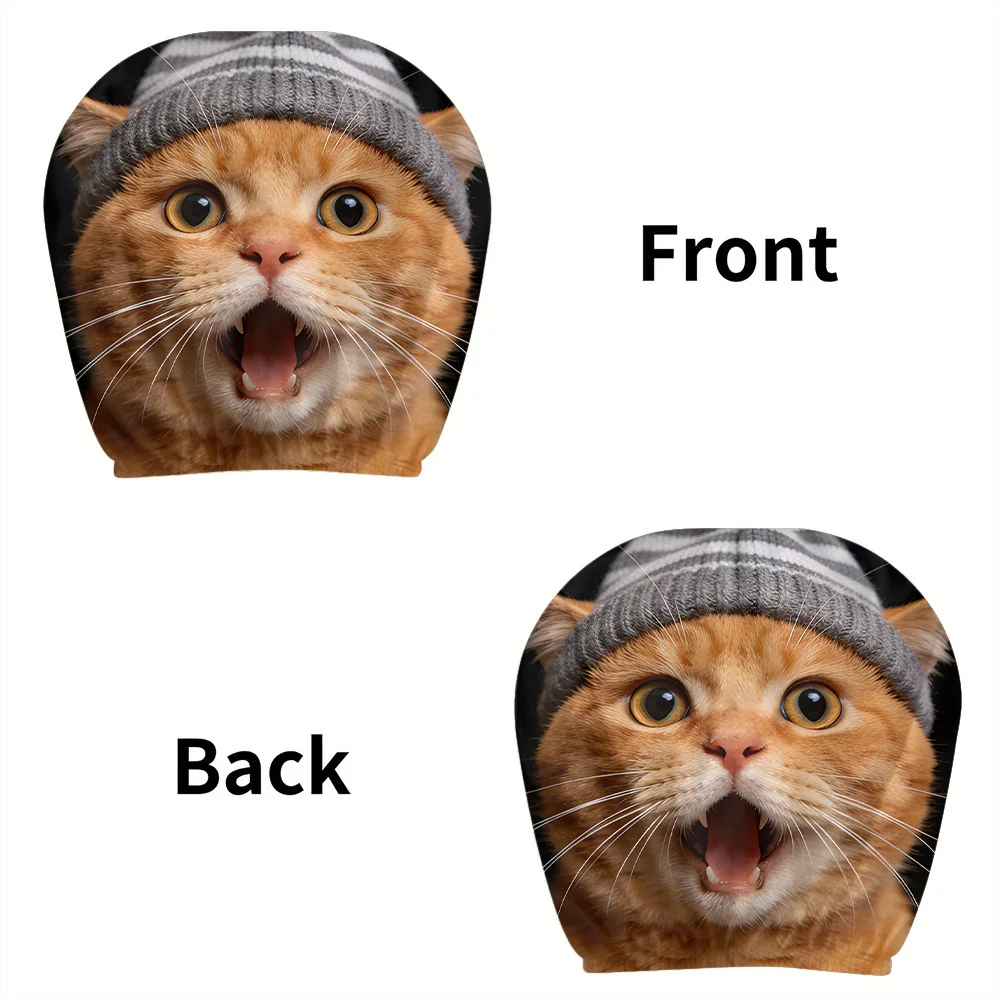 Striped Hat Orange Cat Print Headrest Covers, Wear-Resistant & Breathable, Universal Daily Car Headrest Covers
