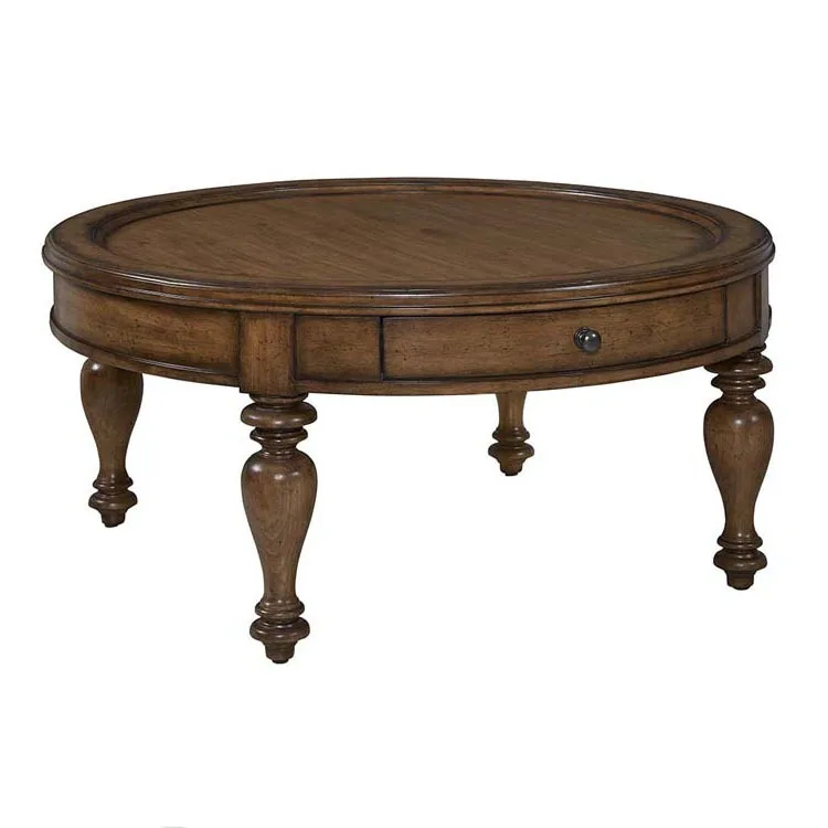Mesa de centro redonda de madeira maciça para sala de estar, país americano, mesa de chá neoclássica europeia