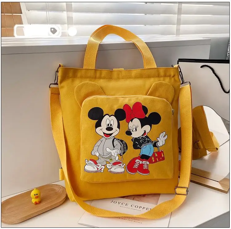 Disney New Female Single Shoulder Bags Cartoon Mickey Mouse Print Cute Crossbody Bags Large Capacity Canvas Girl Casual Handbags